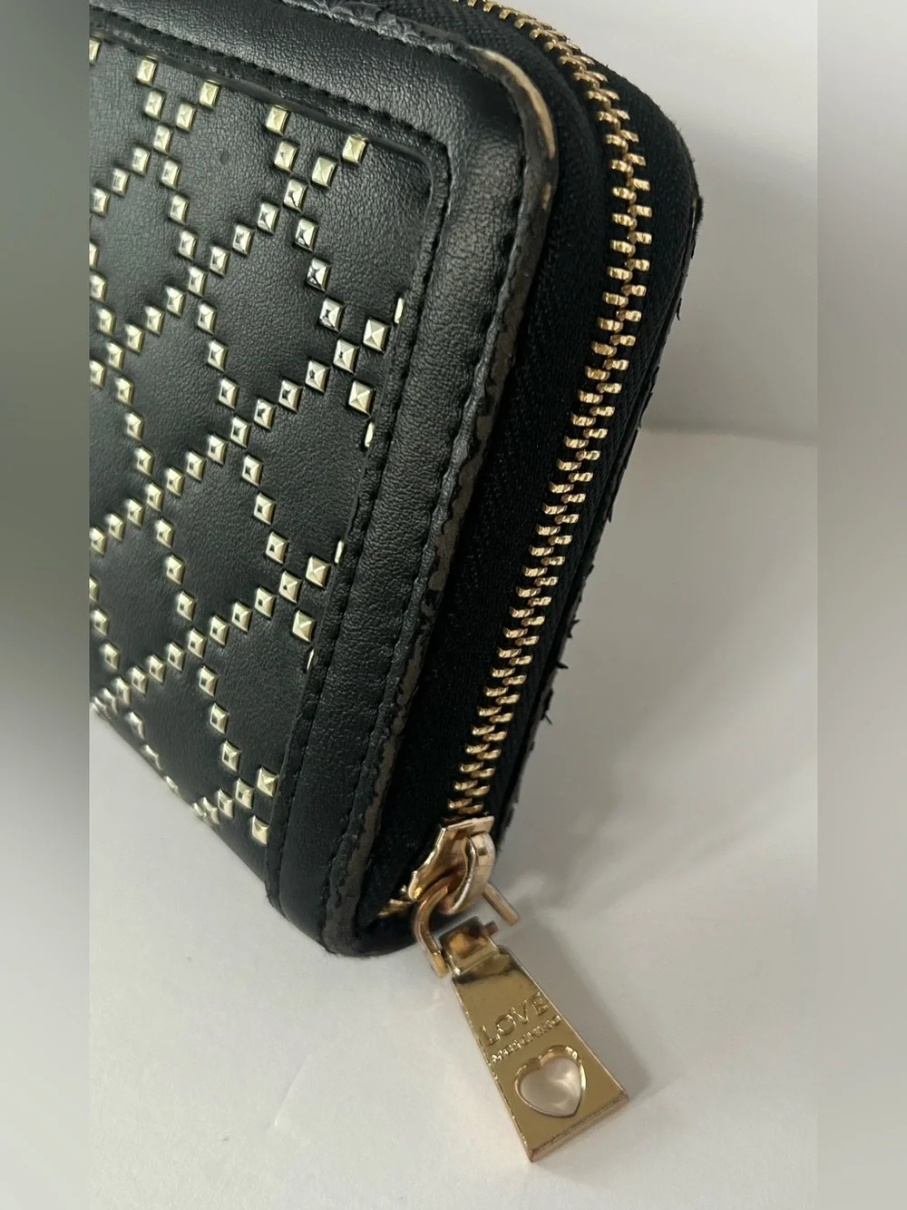 Love Moschino Black Quilted Studded Wallet with Silver Logo